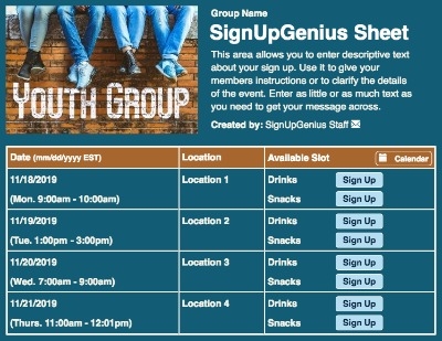 youth group church teens students sign up form